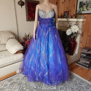 Jovani Purple and Gold Strapless Prom Ball Gown